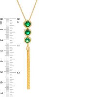 Lab-Created Emerald Three Stone Rope Frame Tassel Dangle Pendant in Sterling Silver with 14K Gold Plate|Peoples Jewellers