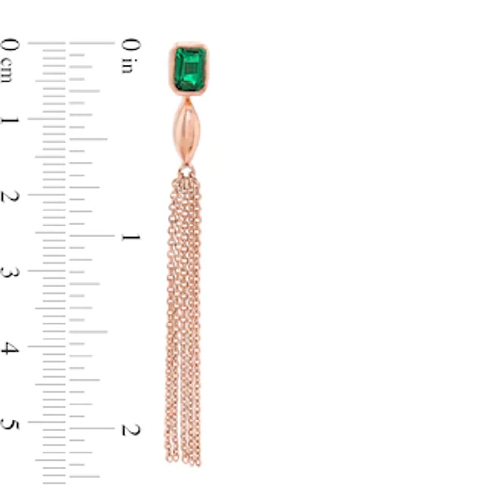 Emerald-Cut Lab-Created Emerald Marquise Accent Tassel Drop Earrings in Sterling Silver with 14K Rose Gold Plate|Peoples Jewellers