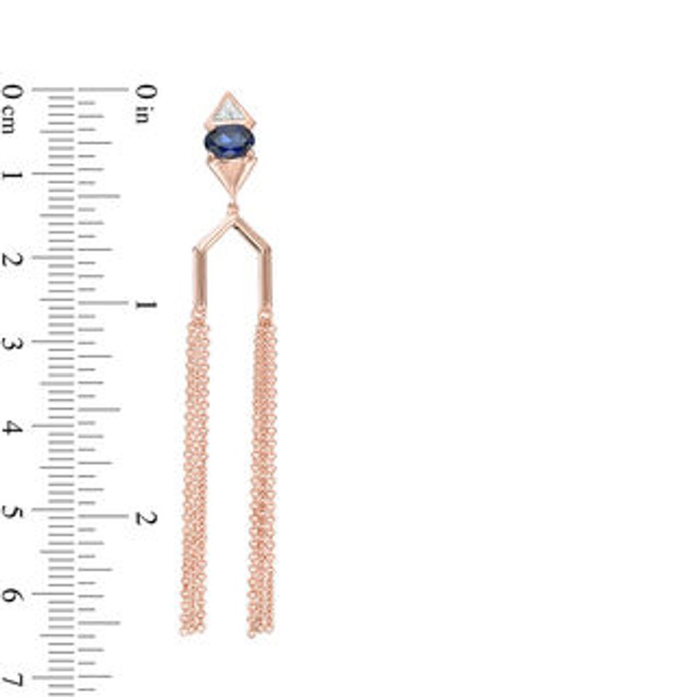 Lab-Created Blue Sapphire and 0.04 CT. T.W. Diamond Tassel Drop Earrings in Sterling Silver with 14K Rose Gold Plate|Peoples Jewellers