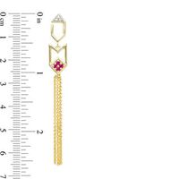 Lab-Created Ruby Cluster and Diamond Accent Art Deco Tassel Drop Earrings in Sterling Silver with 14K Gold Plate|Peoples Jewellers