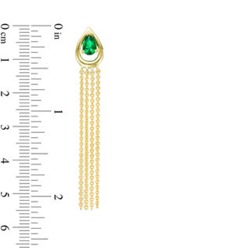 Pear-Shaped Lab-Created Emerald Solitaire Teardrop Frame Tassel Drop Earrings in Sterling Silver with 14K Gold Plate|Peoples Jewellers