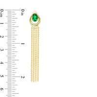 Pear-Shaped Lab-Created Emerald Solitaire Teardrop Frame Tassel Drop Earrings in Sterling Silver with 14K Gold Plate|Peoples Jewellers