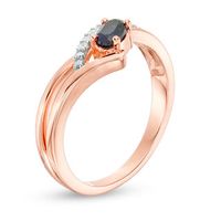 Oval Lab-Created Blue Sapphire and 0.04 CT. T.W. Diamond Chevron Ring in Sterling Silver with 14K Rose Gold Plate|Peoples Jewellers