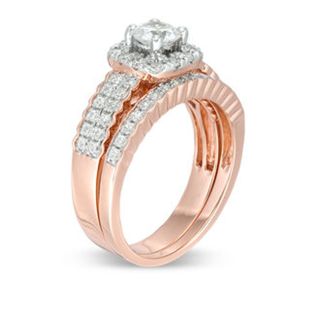 0.91 CT. T.W. Diamond Cushion Frame Bridal Set in 10K Rose Gold|Peoples Jewellers