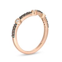 0.145 CT. T.W. Enhanced Champagne and White Diamond Station Chevron Stackable Band in 10K Rose Gold|Peoples Jewellers