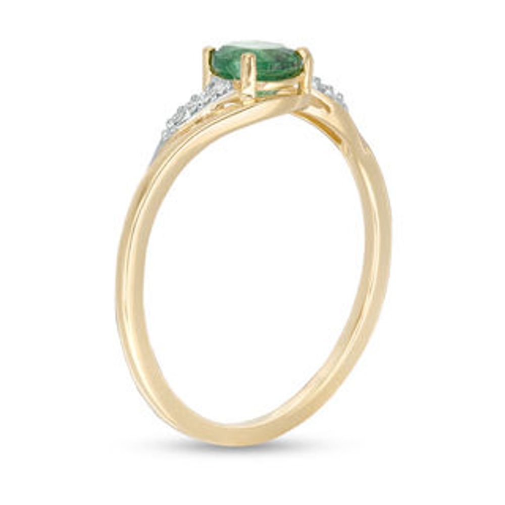 5.0mm Emerald and Diamond Accent Bypass Ring in 10K Gold|Peoples Jewellers
