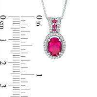 Oval Lab-Created Ruby and White Sapphire Frame Pendant in Sterling Silver|Peoples Jewellers