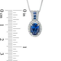 Oval Lab-Created Blue Ceylon and White Sapphire Frame Pendant in Sterling Silver|Peoples Jewellers