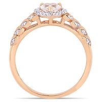 5.0mm Heart-Shaped Lab-Created White Sapphire and 0.055 CT. T.W. Diamond Layered Leaf Shank Ring in 10K Rose Gold|Peoples Jewellers