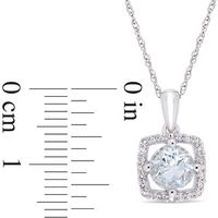 6.0mm Aquamarine and 0.10 CT. T.W. Diamond Cushion Frame Pendant in 10K White Gold - 17"|Peoples Jewellers