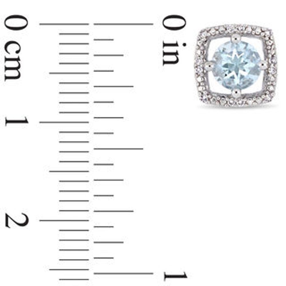 5.0mm Aquamarine and 0.072 CT. T.W. Diamond Cushion Frame Stud Earrings in 10K White Gold|Peoples Jewellers