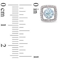 5.0mm Aquamarine and 0.072 CT. T.W. Diamond Cushion Frame Stud Earrings in 10K White Gold|Peoples Jewellers