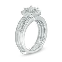 0.75 CT. T.W. Quad Princess-Cut Diamond Frame Vintage-Style Bridal Set in 10K White Gold|Peoples Jewellers