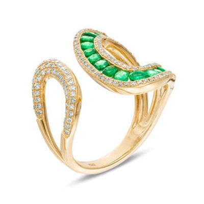 EFFY™ Collection Emerald and 0.43 CT. T.W. Diamond Open Loop Shank Wrap Ring in 14K Gold|Peoples Jewellers