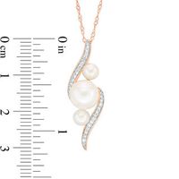 Freshwater Cultured Pearl and 0.13 CT. T.W. Diamond Three Stone Bypass Pendant in 10K Rose Gold-17"|Peoples Jewellers