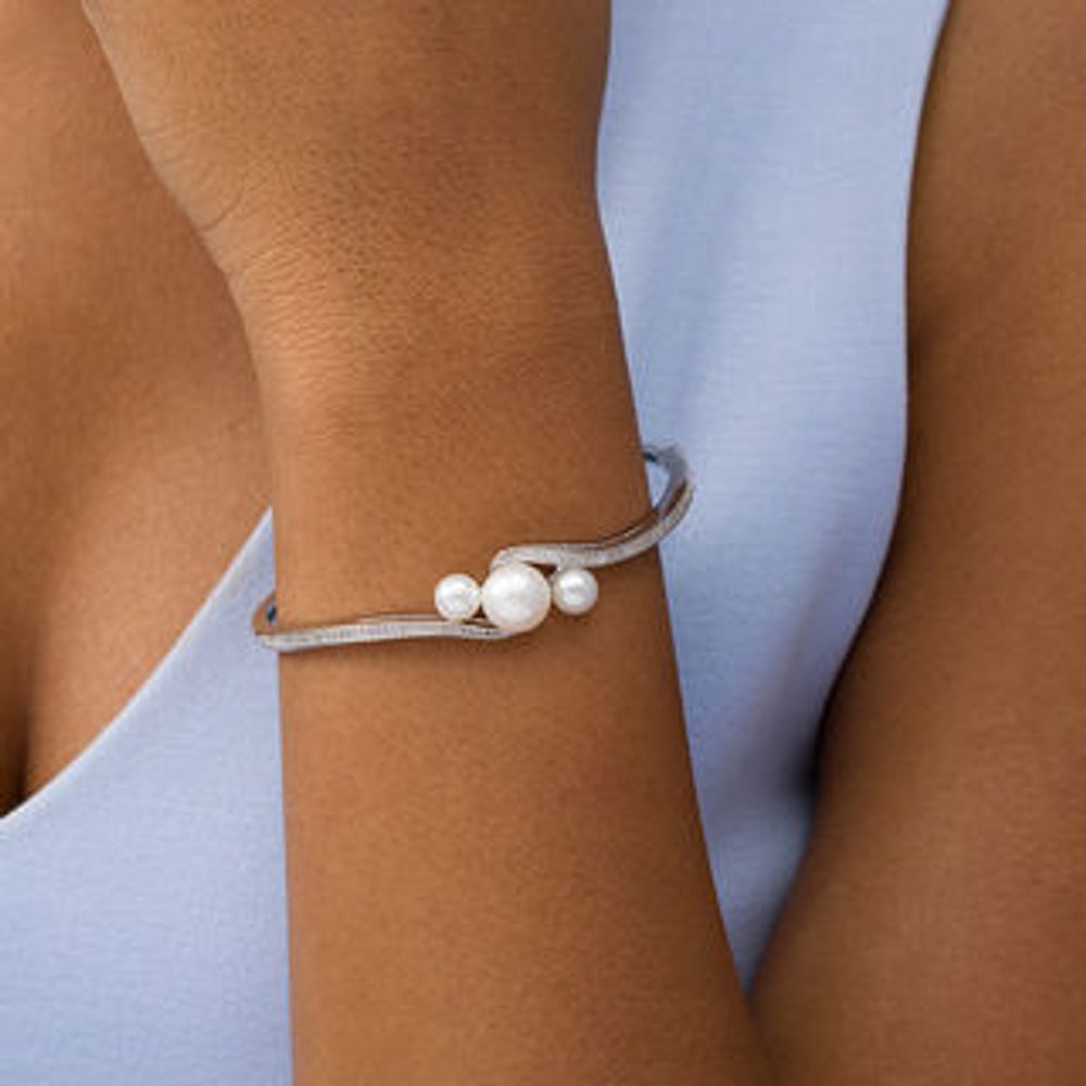 18K Gold White Freshwater Pearl Beaded Bangle Billie Bracelet