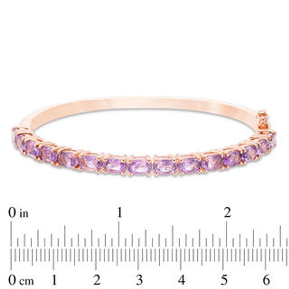 Sideways Oval Amethyst Line Bangle in Sterling Silver with Rose Rhodium|Peoples Jewellers