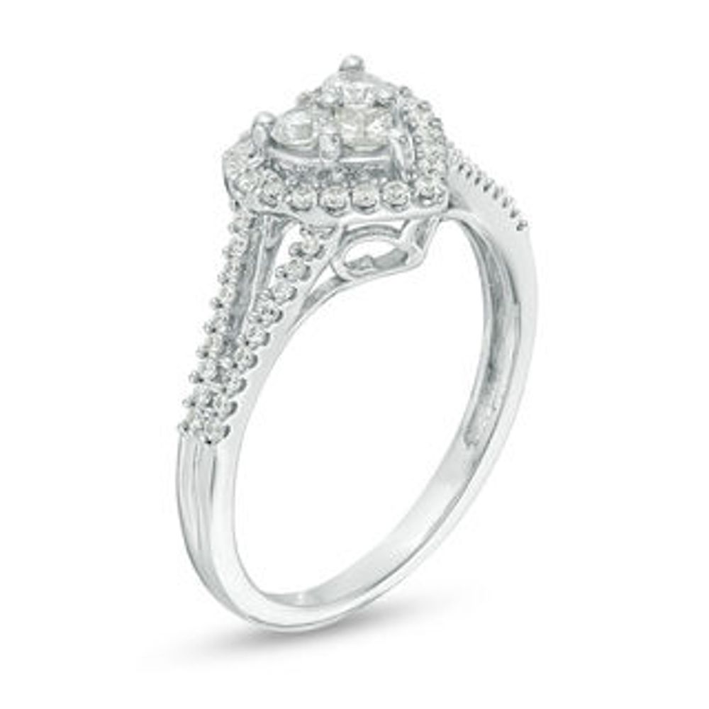 0.45 CT. T.W. Princess-Cut and Round Diamond Heart Frame Ring in 10K White Gold|Peoples Jewellers