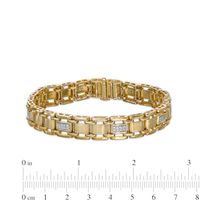 Men's 0.25 CT. T.W. Diamond Multi-Finish Triple Row Brick Pattern Link Bracelet in 10K Gold - 8.5"|Peoples Jewellers