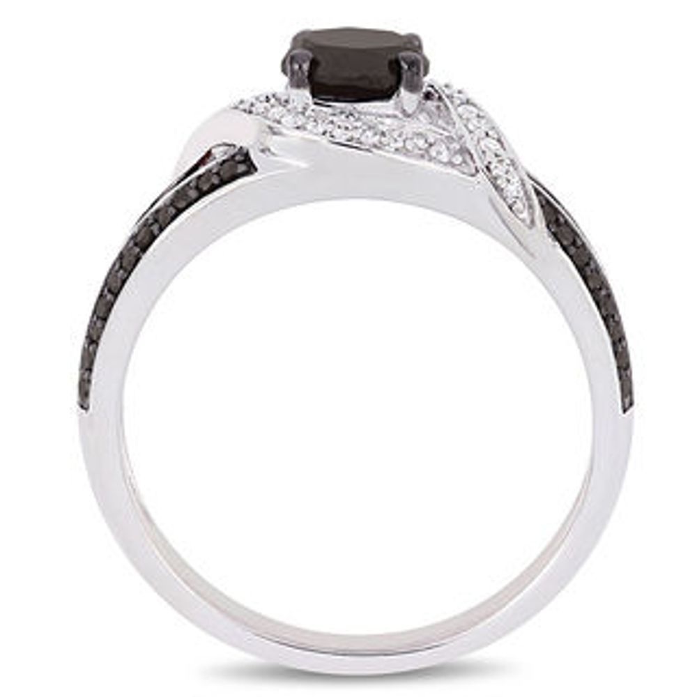 0.99 CT. T.W. Enhanced Black and White Diamond Bypass Split Shank Engagement Ring in 10K White Gold|Peoples Jewellers