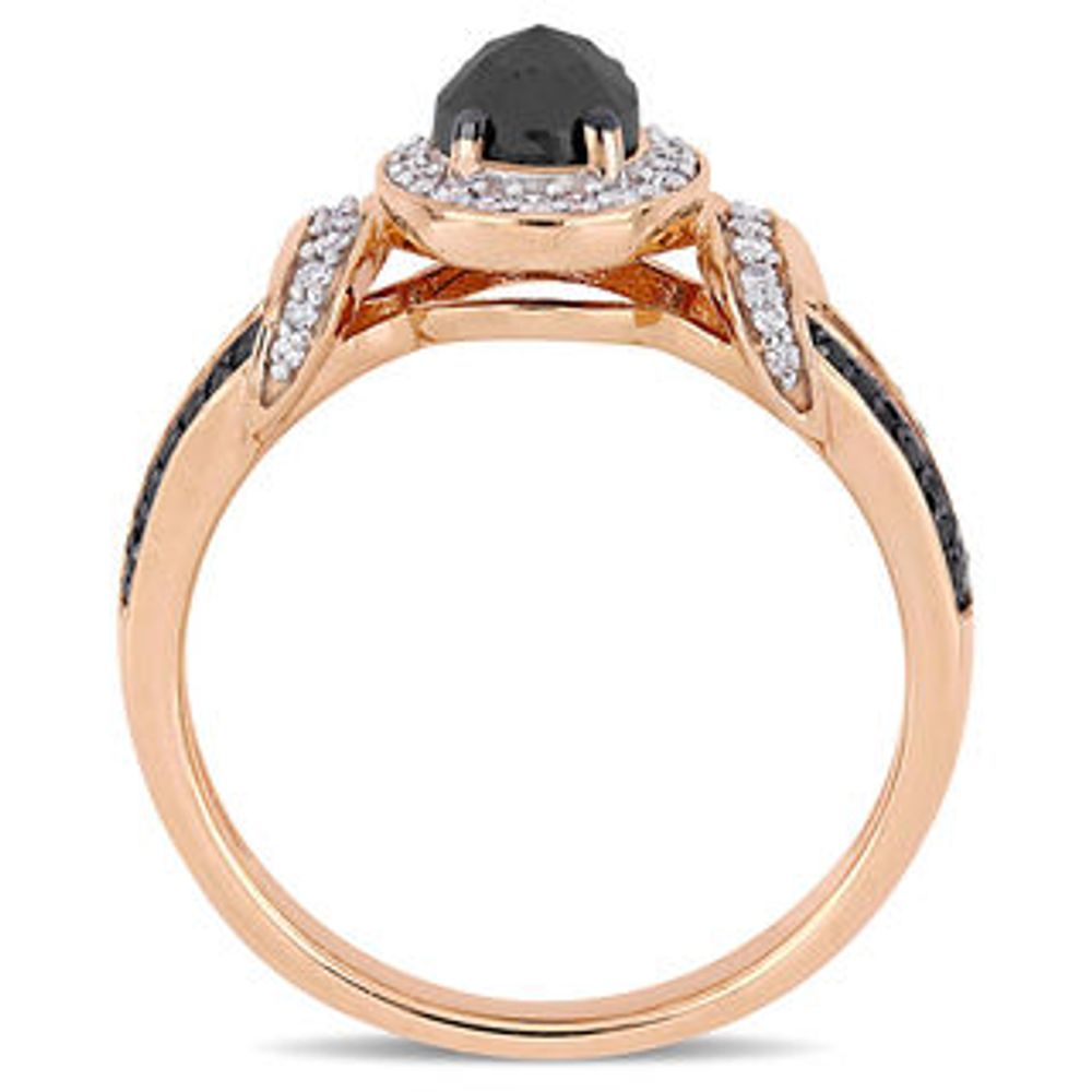 0.95 CT. T.W. Oval Enhanced Black and White Diamond Frame Collar Engagement Ring in 10K Rose Gold|Peoples Jewellers