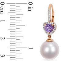 11.0-12.0mm Freshwater Cultured Pearl, Amethyst and 0.21 CT. T.W. Diamond Frame Drop Earrings in 10K Rose Gold|Peoples Jewellers