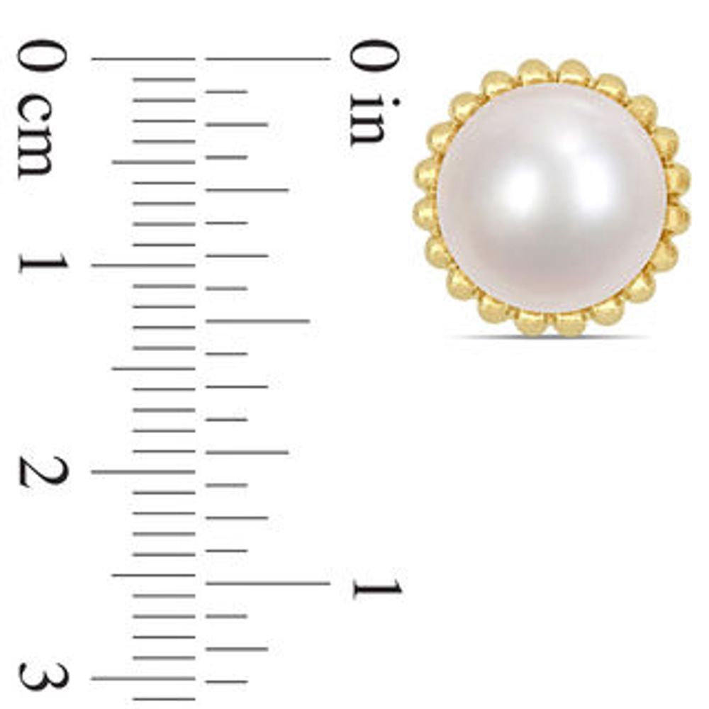 10.5-11.0mm Button Freshwater Cultured Pearl Bead Frame Stud Earrings in 10K Gold|Peoples Jewellers