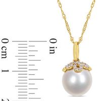 10.0-11.0mm South Sea Cultured Pearl and 0.073 CT. T.W. Diamond Leaf Top Pendant in 14K Gold-17"|Peoples Jewellers