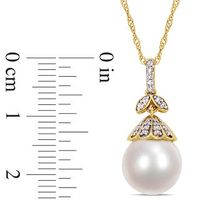 10.0-11.0mm Oval South Sea Cultured Pearl and 0.097 CT. T.W. Diamond Flower Top Pendant in 14K Gold-17"|Peoples Jewellers