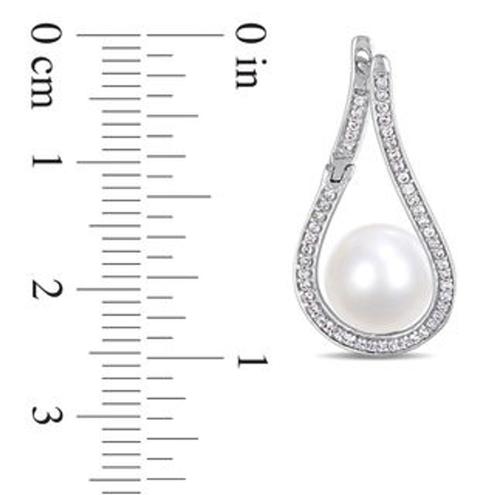 9.0-9.5mm Freshwater Cultured Pearl and 0.30 CT. T.W. Diamond Flame Drop Earrings in 14K White Gold|Peoples Jewellers