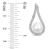 9.0-9.5mm Freshwater Cultured Pearl and 0.30 CT. T.W. Diamond Flame Drop Earrings in 14K White Gold|Peoples Jewellers