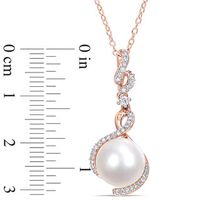 Freshwater Cultured Pearl, White Sapphire and 0.15 CT. T.W. Diamond Drop Pendant in Sterling Silver with Rose Rhodium|Peoples Jewellers