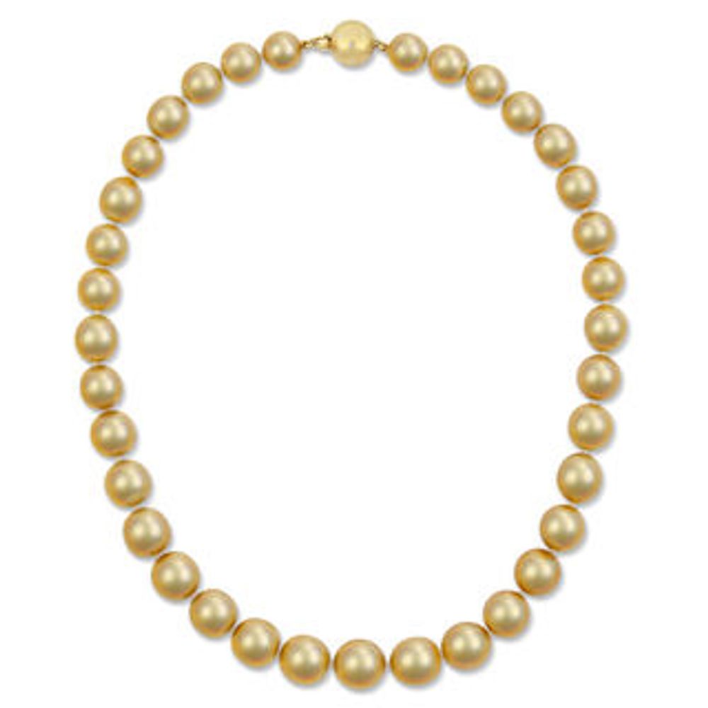 10.0-12.5mm Golden Cream South Sea Cultured Pearl Strand Necklace and 0.06 CT. T.W. Diamond Ball Clasp in 14K Gold|Peoples Jewellers