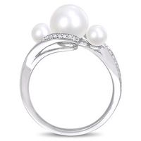 Freshwater Cultured Pearl and 0.16 CT. T.W. Diamond Three Stone Bypass Ring in 10K White Gold|Peoples Jewellers