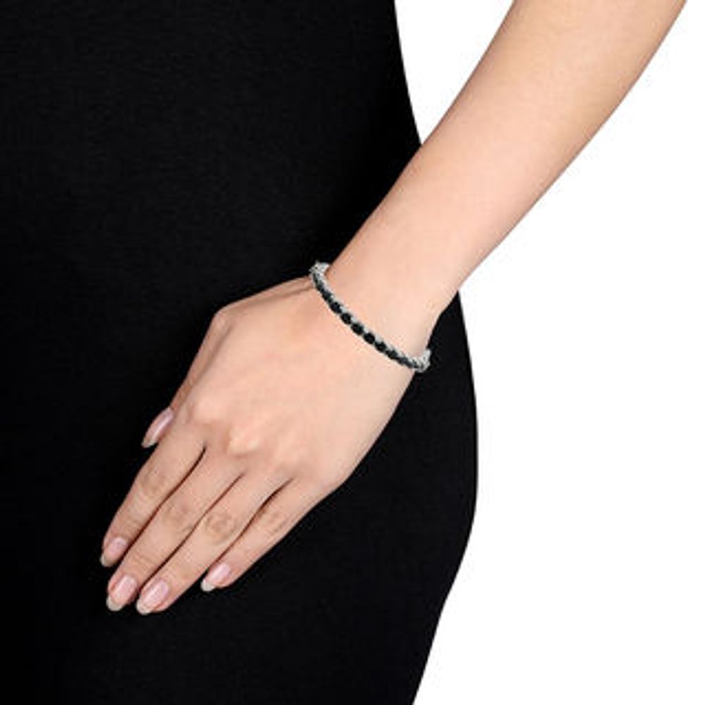 Sideways Oval Black Sapphire Line Bangle in Sterling Silver|Peoples Jewellers