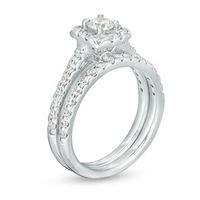 CT. T.W. Diamond Cushion Frame Bridal Set in 14K White Gold|Peoples Jewellers