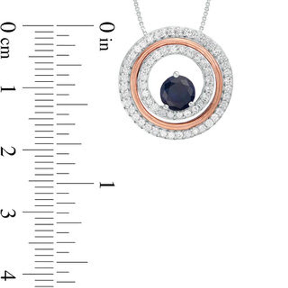 6.0mm Lab-Created Blue and White Sapphire Double Frame Three-in-One Pendant in Sterling Silver and 10K Rose Gold|Peoples Jewellers