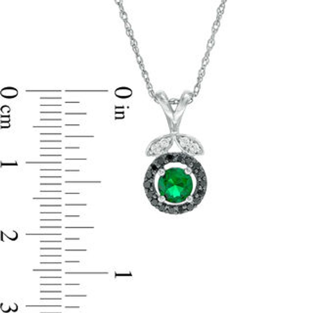 5.0mm Lab-Created Emerald and 0.14 CT. T.W. Enhanced Black and White Diamond Leaf Top Pendant in Sterling Silver|Peoples Jewellers