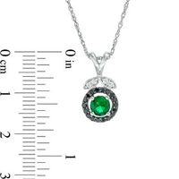 5.0mm Lab-Created Emerald and 0.14 CT. T.W. Enhanced Black and White Diamond Leaf Top Pendant in Sterling Silver|Peoples Jewellers