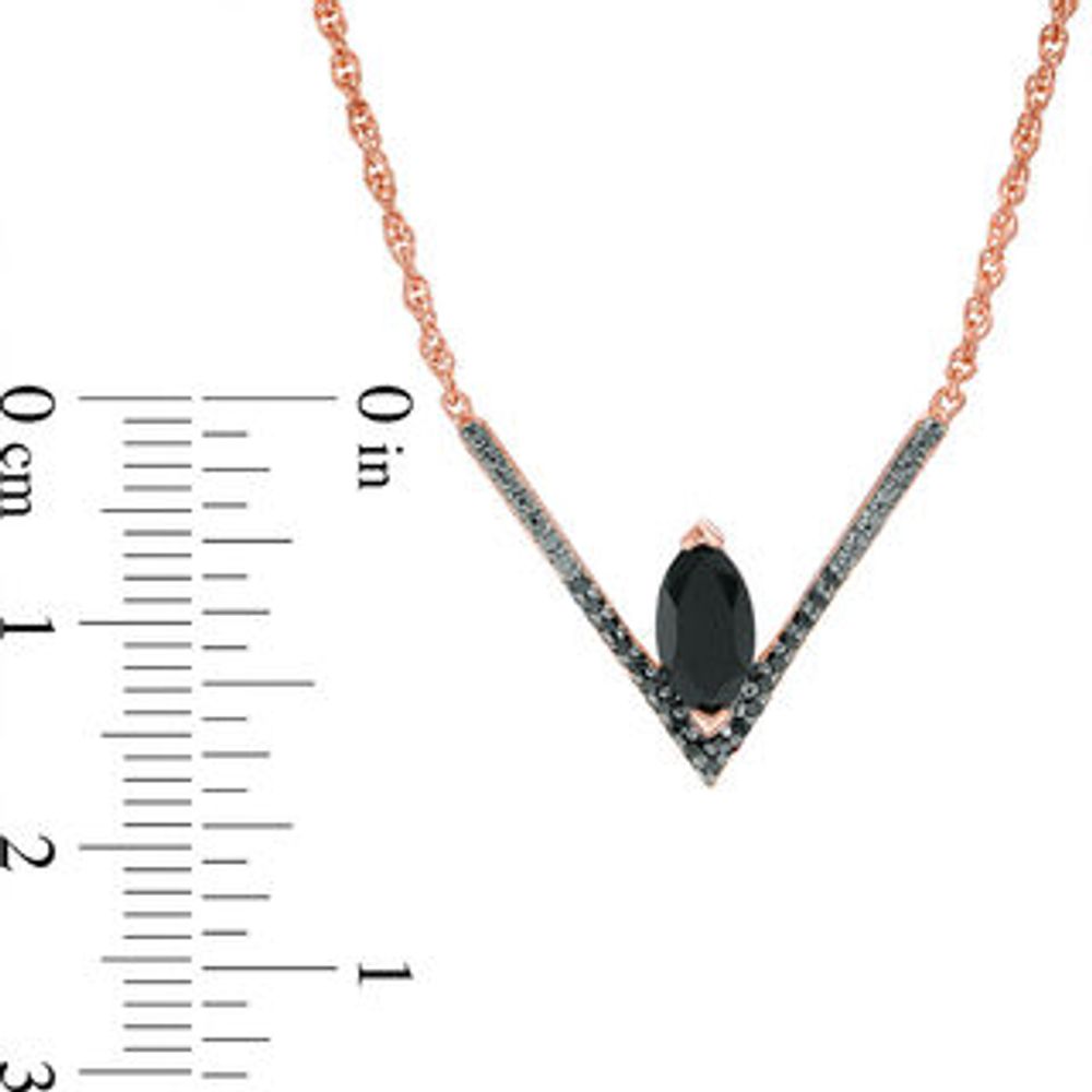 Onyx and 0.085 CT. T.W. Black Diamond Chevron Necklace in Sterling Silver with 14K Rose Gold Plate - 17"|Peoples Jewellers