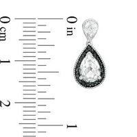 Pear-Shaped Lab-Created White Sapphire and 0.14 CT. T.W. Black Diamond Frame Drop Earrings in Sterling Silver|Peoples Jewellers