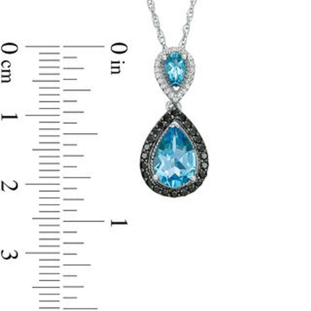 Pear-Shaped Blue Topaz and 0.23 CT. T.W. Enhanced Black and White Diamond Frame Drop Pendant in Sterling Silver|Peoples Jewellers