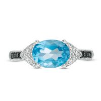 Sideways Oval Blue Topaz and 0.065 CT. T.W. Enhanced Black and White Diamond Vintage-Style Ring in Sterling Silver|Peoples Jewellers