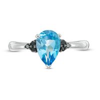 Pear-Shaped Blue Topaz and 0.065 CT. T.W. Black Diamond Tri-Sides Ring in Sterling Silver|Peoples Jewellers