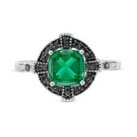 Lab-Created Emerald and 0.14 CT. T.W. Enhanced Black and White Diamond Gothic-Style Cross Frame Ring in 10K White Gold|Peoples Jewellers