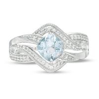 6.0mm Cushion-Cut Sky Blue Topaz and Lab-Created White Sapphire Bypass Ring in Sterling Silver|Peoples Jewellers