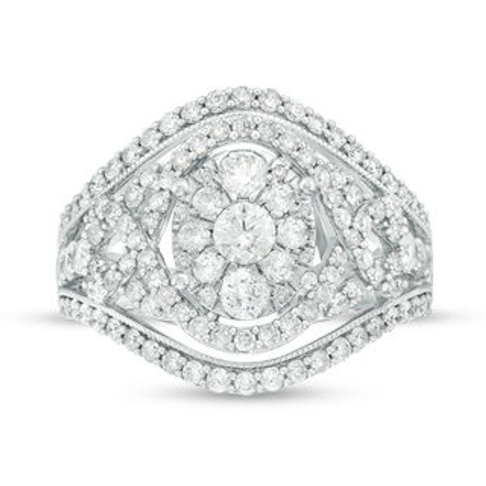 1.50 CT. T.W. Composite Diamond Bypass Oval Frame Crossover Ring in 10K White Gold|Peoples Jewellers