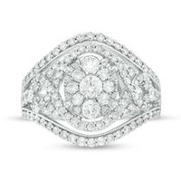 1.50 CT. T.W. Composite Diamond Bypass Oval Frame Crossover Ring in 10K White Gold|Peoples Jewellers