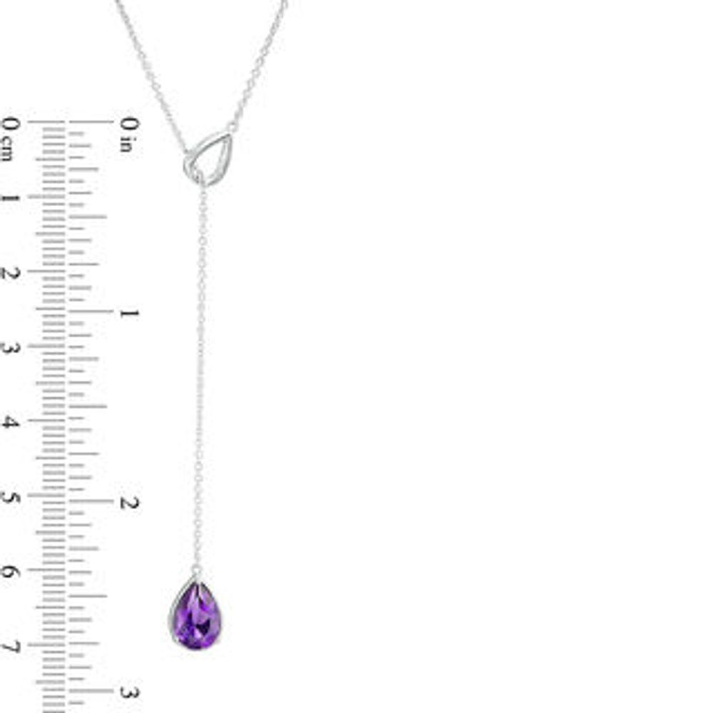 Pear-Shaped Amethyst Double Teardrop Lariat Necklace in Sterling Silver - 20"|Peoples Jewellers