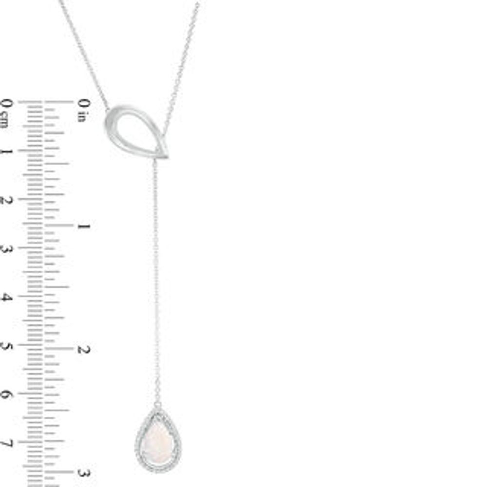 Pear-Shaped Lab-Created Opal and 0.086 CT. T.W. Diamond Double Teardrop Lariat Necklace in Sterling Silver - 20"|Peoples Jewellers